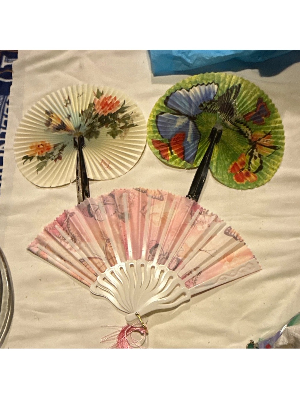 Decorative Hand Fans - Pink, Green & Cream Floral Party Fans